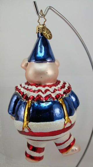 Radko PIG as CLOWN Red White Blue Glass Christmas/4th of July Ornament Gift 2