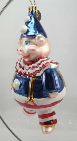 Radko PIG as CLOWN Red White Blue Glass Christmas/4th of July Ornament Gift 3