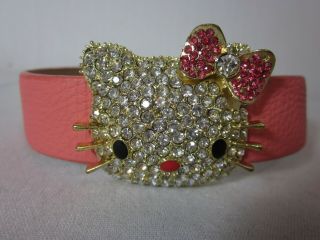 Adorable Sparkle Bling Hello Kitty Leather Bracelet Pink Color