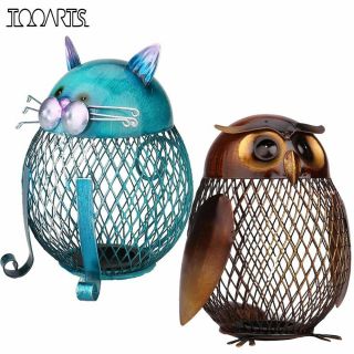 Owl Money Box Cat Bank Animal Coin Box Iron Art Ornament Handcraft Piggy Bank