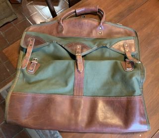 Vintage Orvis Battenkill Green Canvas And Leather Garment Bag 22 " Euc