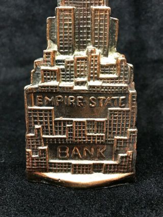 Vtg Cast Iron Empire State Building Coin Bank Coppertone Souvenir York State 2