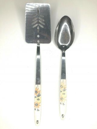 Vintage Ekco Kitchen Utensils Spoon And Spatula Flower Handle