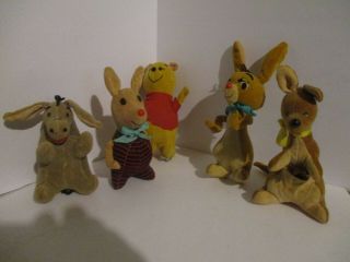 5 Vintage 1964 Winnie Pooh Plush Rabbit Eeyore Kanga Piglet Walt Disney Prod.