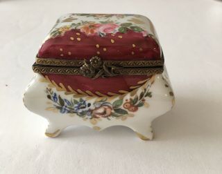 Vintage 4 - Footed Miniature Hinged Trinket Box Limoges France Porcelain