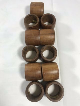 Vintage Kemp & Beatley Burma Teak Wood Napkin Rings Set Of 11 Mid Century Modern
