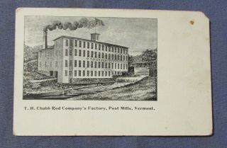 Vintaget.  H.  Chubb Fishing Rod Company Factory Postcard Post Mills Vt