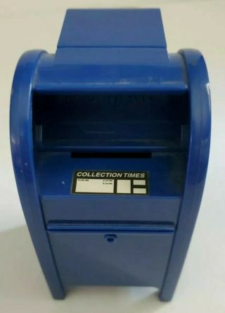 Blue Plastic Us Mail Box Stamp Holder W/bank And Us Mail Bank Euc