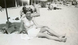 G808 Vtg Photo Bathing Swim Suit Woman,  Sandy Beach Minneapolis Mn C 1930 