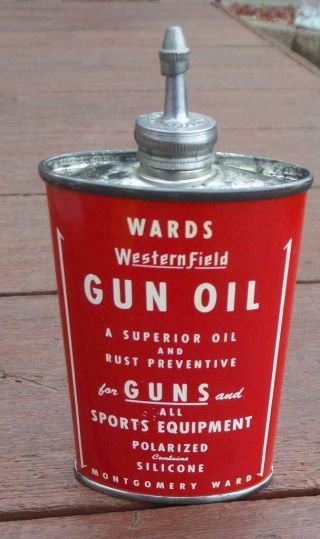 Montgomery Wards Western Feilds Gun Oil Tin Can - Lead Top - Full