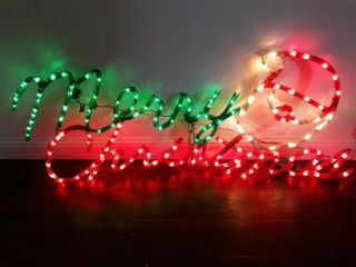 Vtg Mr.  Christmas Lighted Merry Christmas Chaser Rope Light Sign Large 48 " Wide