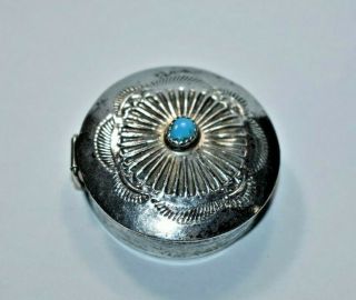 Lovely Vintage Navajo Sterling Silver Turquoise Gemstone Stamped Pill Box