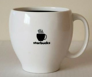 Starbucks 2004 Abbey Coffee Mug 14 Oz White Stoneware Cup Black Steaming Logo