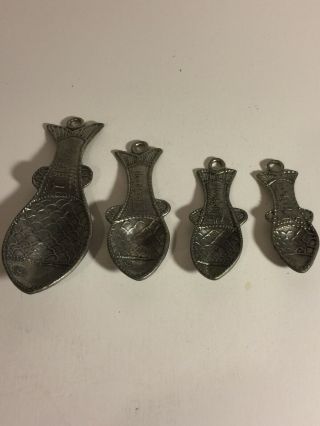 Set Of 4 Fish Shaped Pewter Measuring Spoons