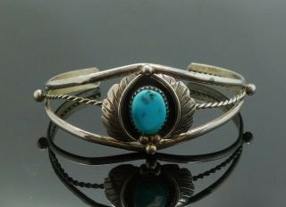 Vintage American Indian Sterling Silver Turquoise Cuff Bracelet Signed Lg