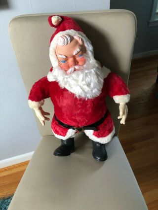 Vintage Rushton Christmas Plush Santa Claus With Rubber Hands And Face 24 Inches