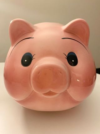 Vintage Mid Century Large Ceramic Pink Piggy Bank Mcm