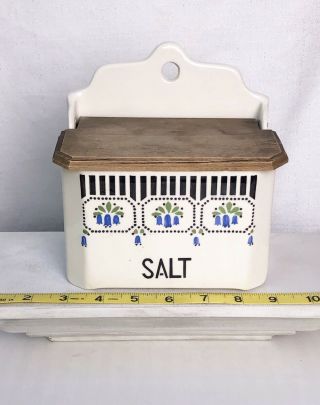 Vintage Czechoslovakia Blue/white/green/black Floral Salt Box/salt Cellar