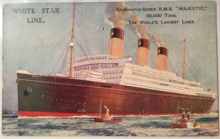 White Star Line Steam Ship Rms Majestic C1920 Postcard