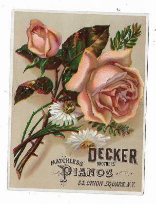 Old Trade Card Decker Brothers Matchless Pianos York Baldwin Louisville Ky
