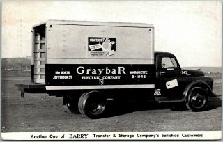 Milwaukee,  Wisc.  Advertising Postcard Barry Transfer & Storage - Moving Van 1950
