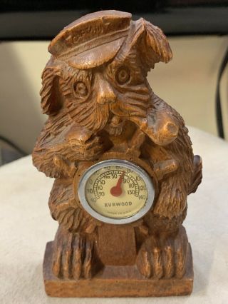 Vintage Burwood Figurine Sea Captain Dog W Pipe Syroco Thermometer Usa