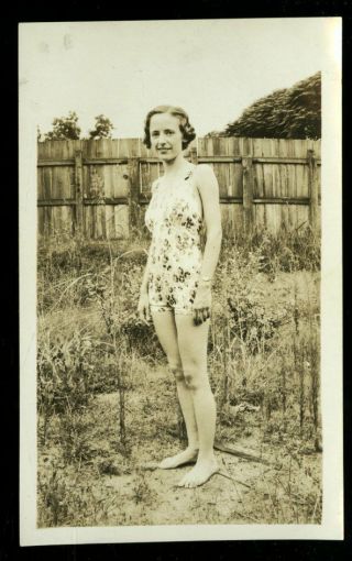 Vintage Photo Bathing Beauty Flapper Girl Poses In The Garden 1930 