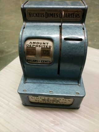 Vintage Uncle Sam 3 Coin Register Bank,  Blue,  Shape L@@k
