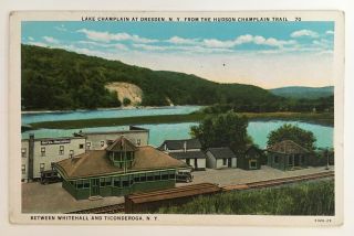 Ny Postcard Dresden York Lake Champlain Rr Station Depot From Hudson Trail