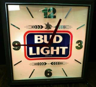 Vintage Square Budweiser Bud Light Beer Bar Wall Clock 13.  5 " X 13.  5 "