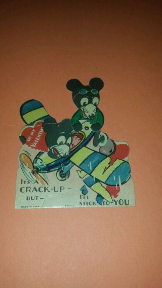 Early 1930s Rat Faced Mechanical Mickey Mouse Valentines Day Card