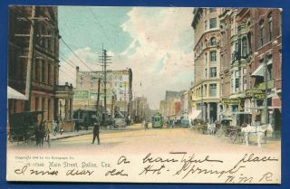 Dallas Texas Tx Main Street 1906 Trolley Horse Buggy Old Postcard