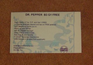Rare 1960s 2 - Cent Post Card - Dr.  Pepper (oil City,  Pennsylvania) -