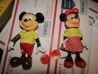 Mickey Mouse & Minnie Mouse Vintage R.  Dakin Disney,  Jointed,  Tags