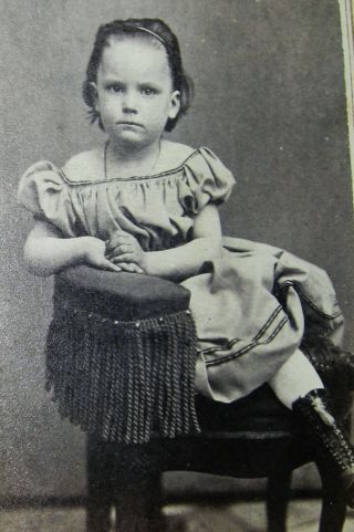 Antique Cw Era Cdv Photo Cute Little Girl In Off - The - Shoulder Dress Boston Mass