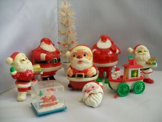 Santa Hard Plastic Candy Containers And Toys Fun World Hong Kong Wind Up Vintage