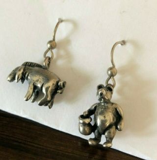 Vintage Disney Winnie The Pooh And Eeyore 3d Earrings Sterling Silver