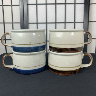 Otagiri Hand Crafted In Japan Chili/soup Mugs Blue And Brown Set Of 4