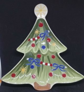 Longaberger Pottery All The Trimmings Christmas Tree Tray Platter Dish 14 "