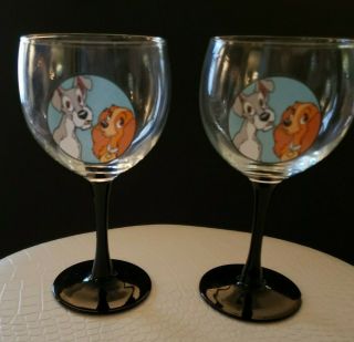 Disney Gallery Wine Glasses - Lady And The Tramp - Set Of 2,  6 1/2 ",  8 Oz,  With Tag