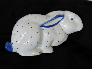 Tiffany & Co.  Blue / White Porcelain Polka Dot Bunny Bank With Key