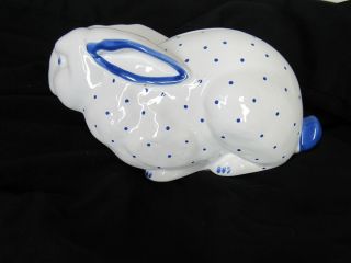 Tiffany & Co.  Blue / White Porcelain Polka Dot Bunny Bank with Key 2