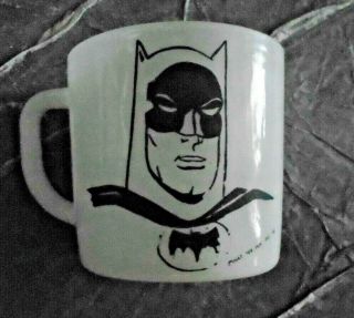 Vtg Batman 1966 Coffee Cup Mug White Glass Bby Westfield
