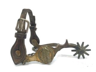 Vintage North & Judd Stamped Bronze Horse Head Spur W/ Chain & Strap (left Foot)