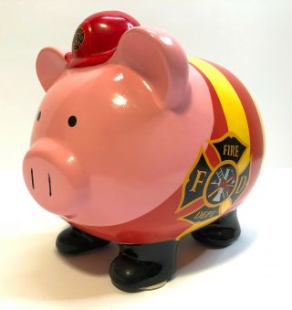 Fab Starpoint Fireman Piggy Bank Fire Department Ceramic Coin Bank