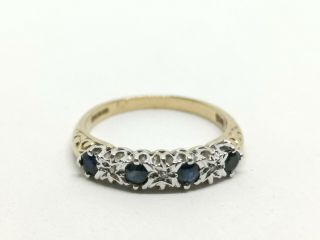 Vintage Ladies Solid 9ct Gold Sapphire & Diamond Ring - Size L
