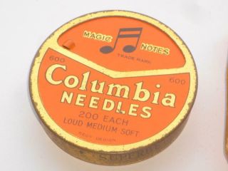 VERY RARE LARGE ANTIQUE COLUMBIA GRAMOPHONE NEEDLE TIN FULL WITH ORIG BOX 2