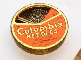 VERY RARE LARGE ANTIQUE COLUMBIA GRAMOPHONE NEEDLE TIN FULL WITH ORIG BOX 3