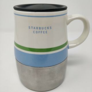 Starbucks 2005 Mug Ceramic/stainless Steel Travel Coffee Mug Green Blue Cup