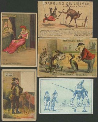 1800s 10 Litho Color Cds.  Tobacco,  Gargling Oil,  Animal People,  Fly Poison,  Gold